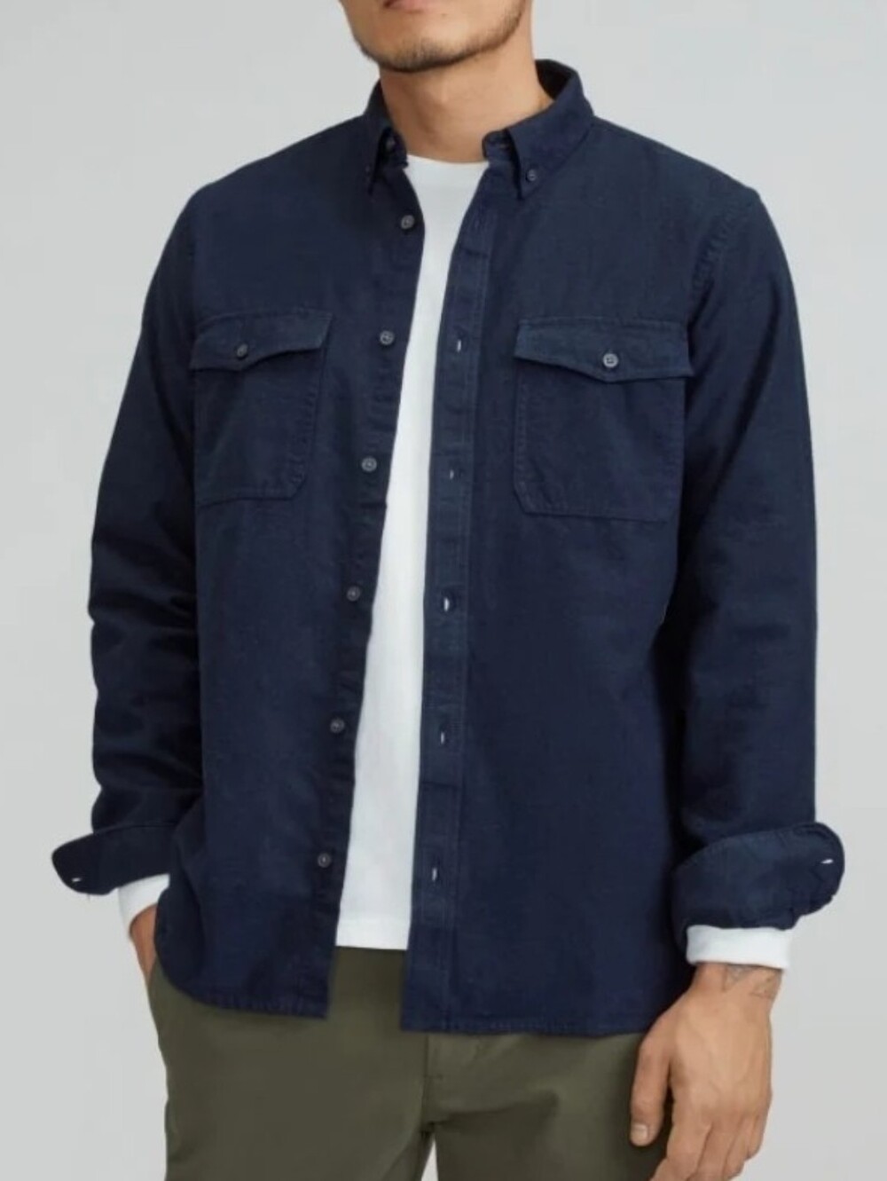 Everlane‎ Brushed Flannel Long-Sleeve Button Down Shirt Navy Blue Mens Size XL